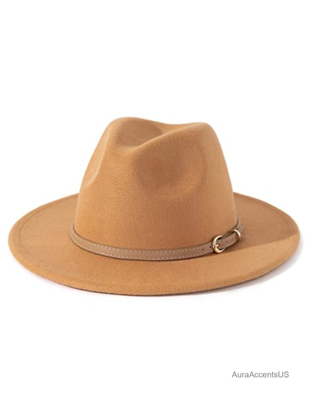 Women Classic Felt Fedora Wide Brim Hat with Belt Buckle